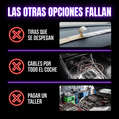 Las otras opciones fallan: tiras que se despegan, cables por todo el coche o pagar un taller